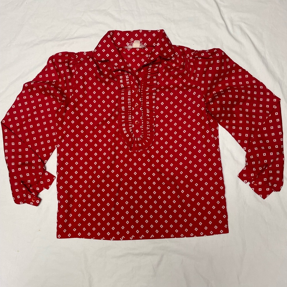 🎄☃️VTG 70s ruffle polka blouse, sz Medium ☃️🎄